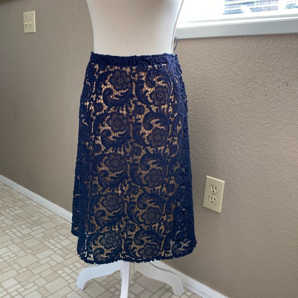 Prada Dresses & Skirts - Prada navy lace overlay skirt w/ gold liner, Sz. 6